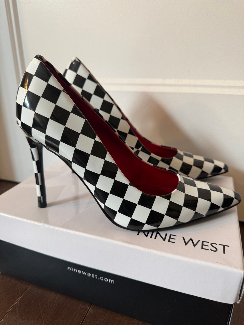 Nine West Black & White Checkerboard Fresh Pointy Toe Stiletto Pumps